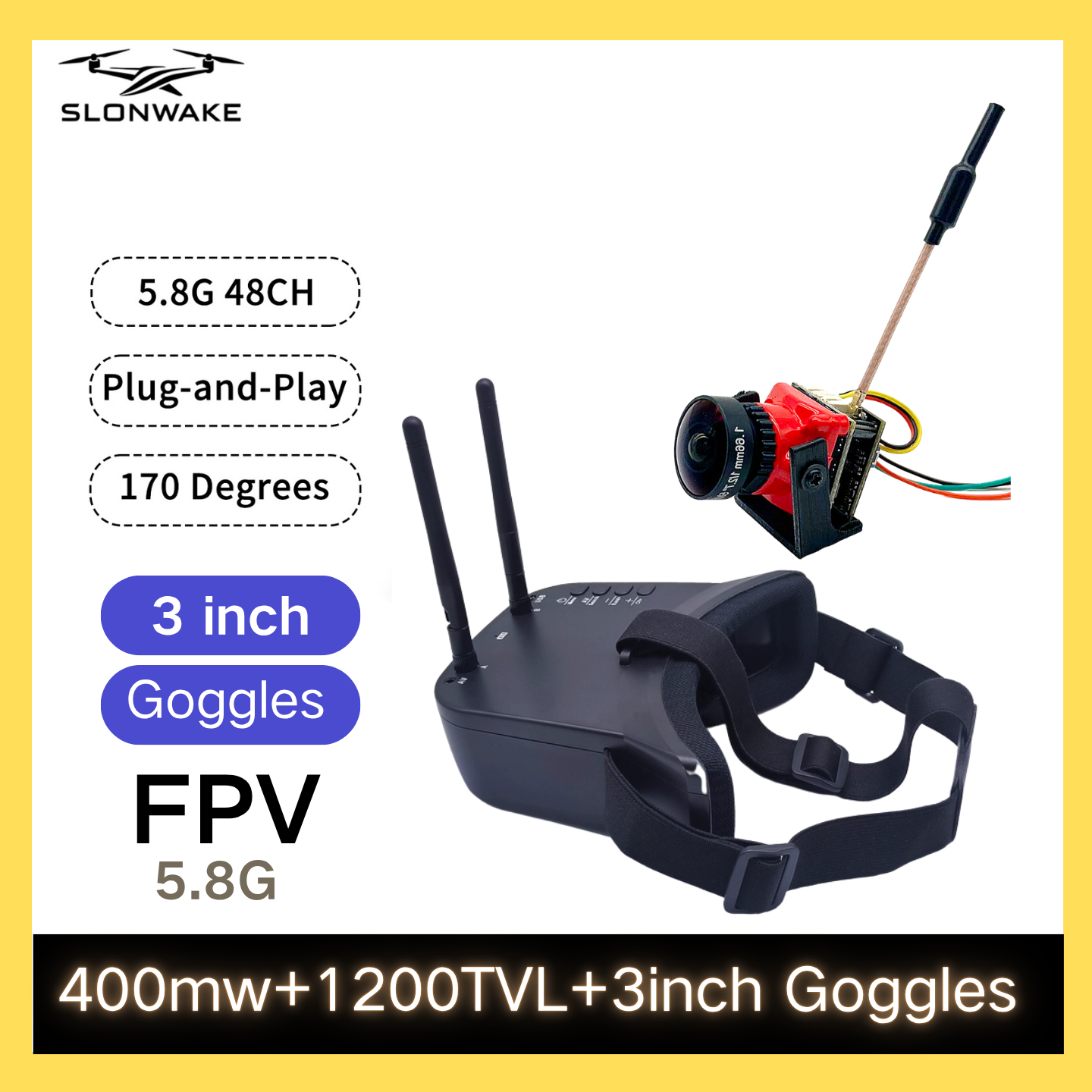 SLONWAKE 5.8G 48CH FPV 400mw V - Drone Frame のレビューと価格