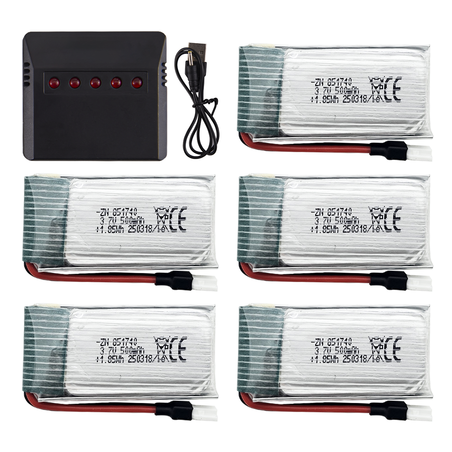 5Pcs 3.7V 500mAh LiPo Batterie - Drone Charger のレビューと価格